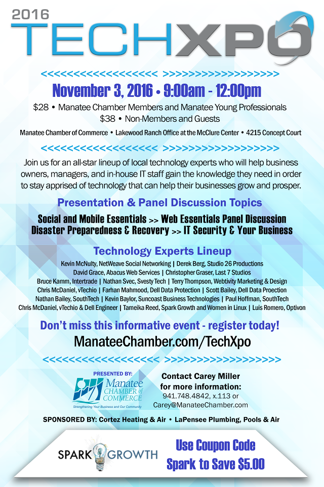 Manatee Chamber of Commerce TechXpo Spark Growth Discount Code SPARK