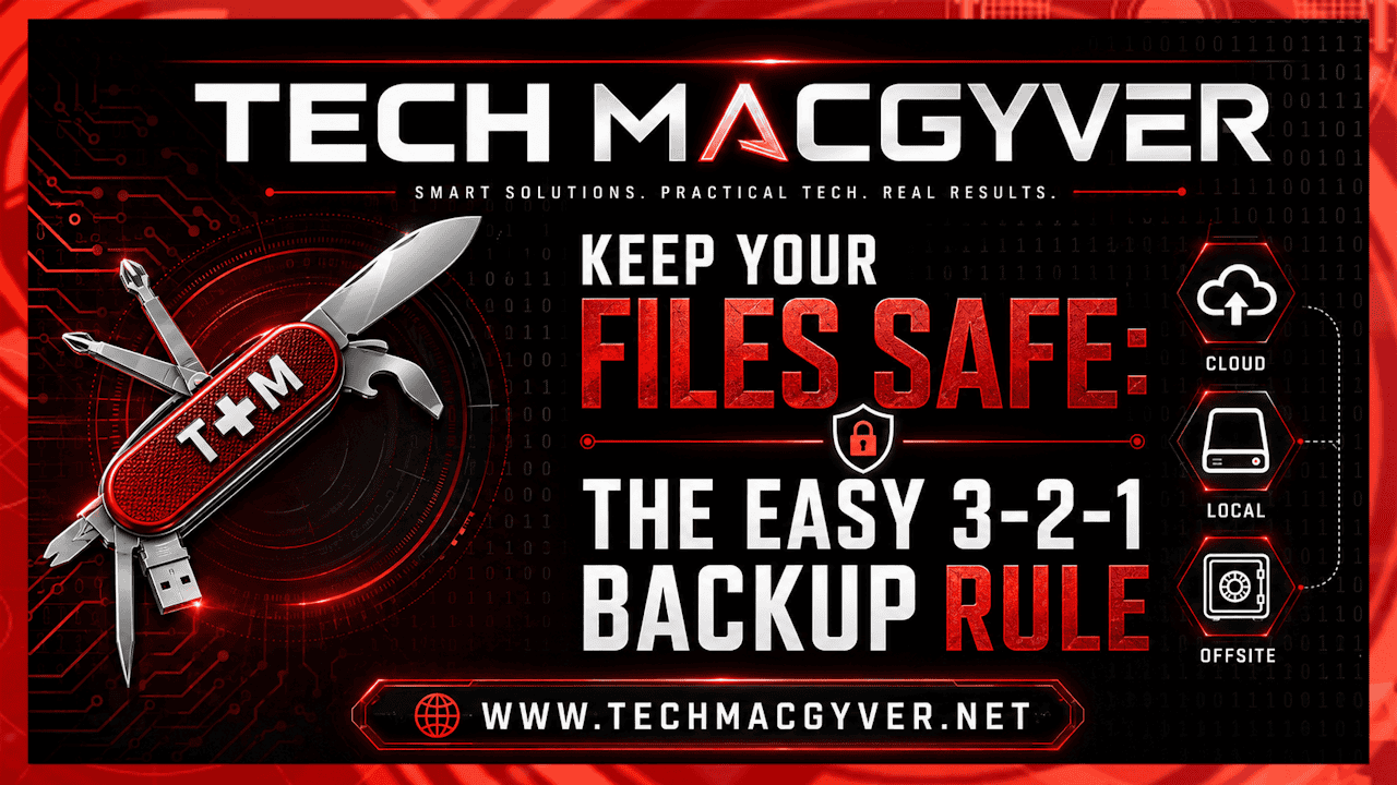 Image for the TechMacGyver Blog, "Keep Your Files Safe - The Easy 3-2-1 Backup Rule"